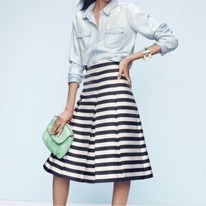 💋Halogen black white striped flare A-Line skirt 2